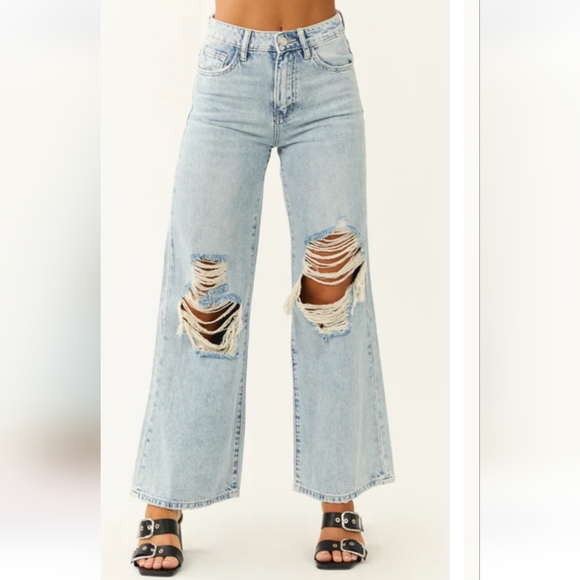 VERVET BY FLYING MONKEY Denim - Vervet Wide Leg High-Rise Distressed 100% Cotton Jeans